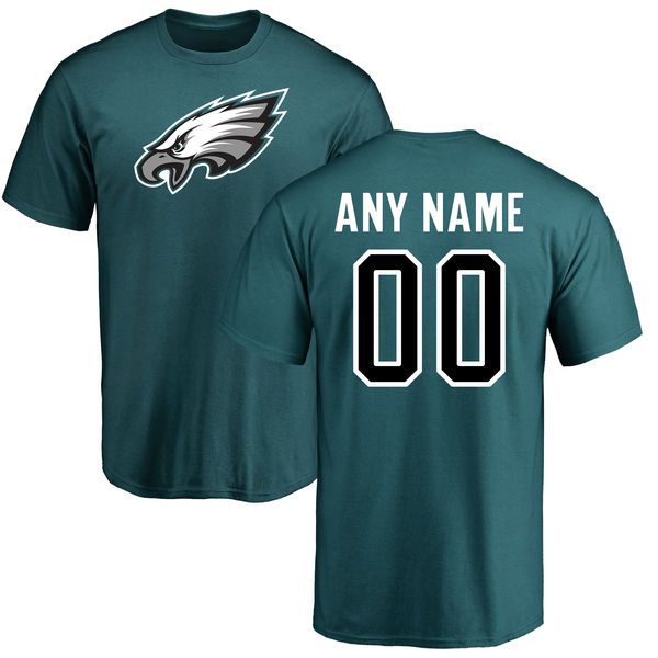 Men Philadelphia Eagles NFL Pro Line Green Any Name and Number Logo Custom T-Shirt